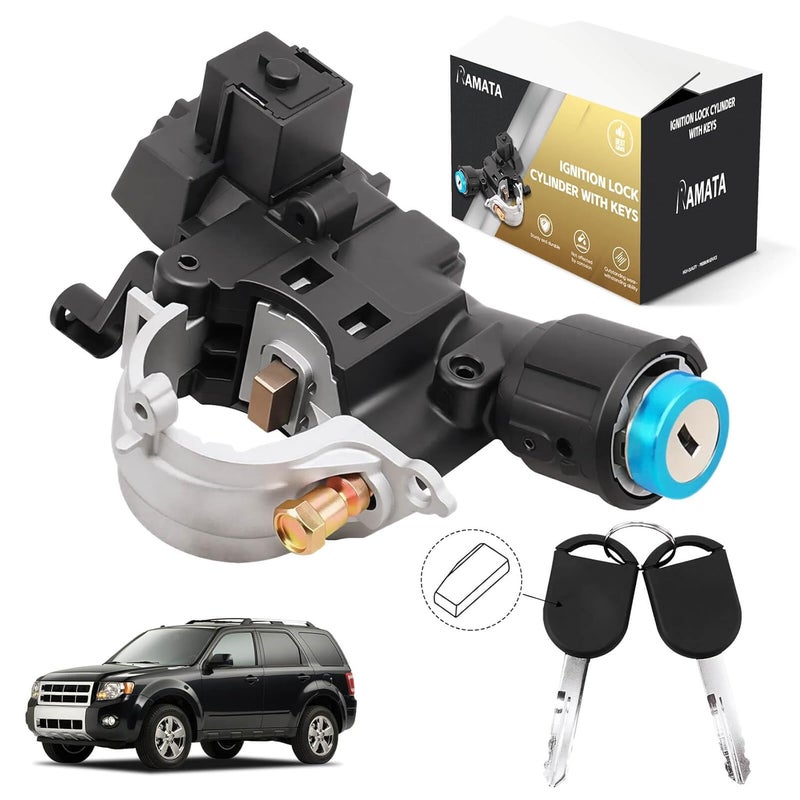 RAMATA 989-019 9L8Z3511A Ignition Switch Lock Cylinder with Key (chip: 46) Shear Bolt Compatible with 2008 2009 2010 2011 2012 Ford Escape, Mazda Tribute Mercury Mariner Ford Focus, Replace ZZDB66160 - Image 1